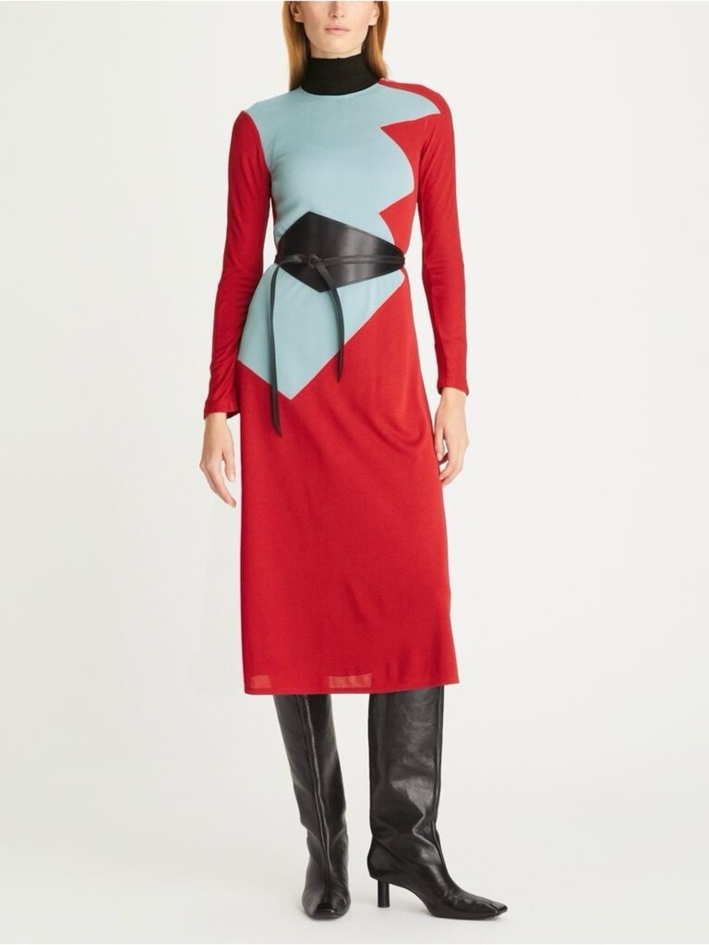 Tory Burch Colorblock Honeycomb Jersey Midi Dress Red Blue Geometric Size 14